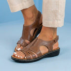 Orthopedic Leather Wave Cutout Sandals - Curved Contour Design