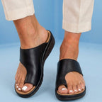 Orthopedic Leather Toe-Loop Slide Sandals - Woven Texture Pattern
