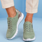 Orthopedic Suede Platform Sneakers - Perforated Design & Metallic Heel Counter