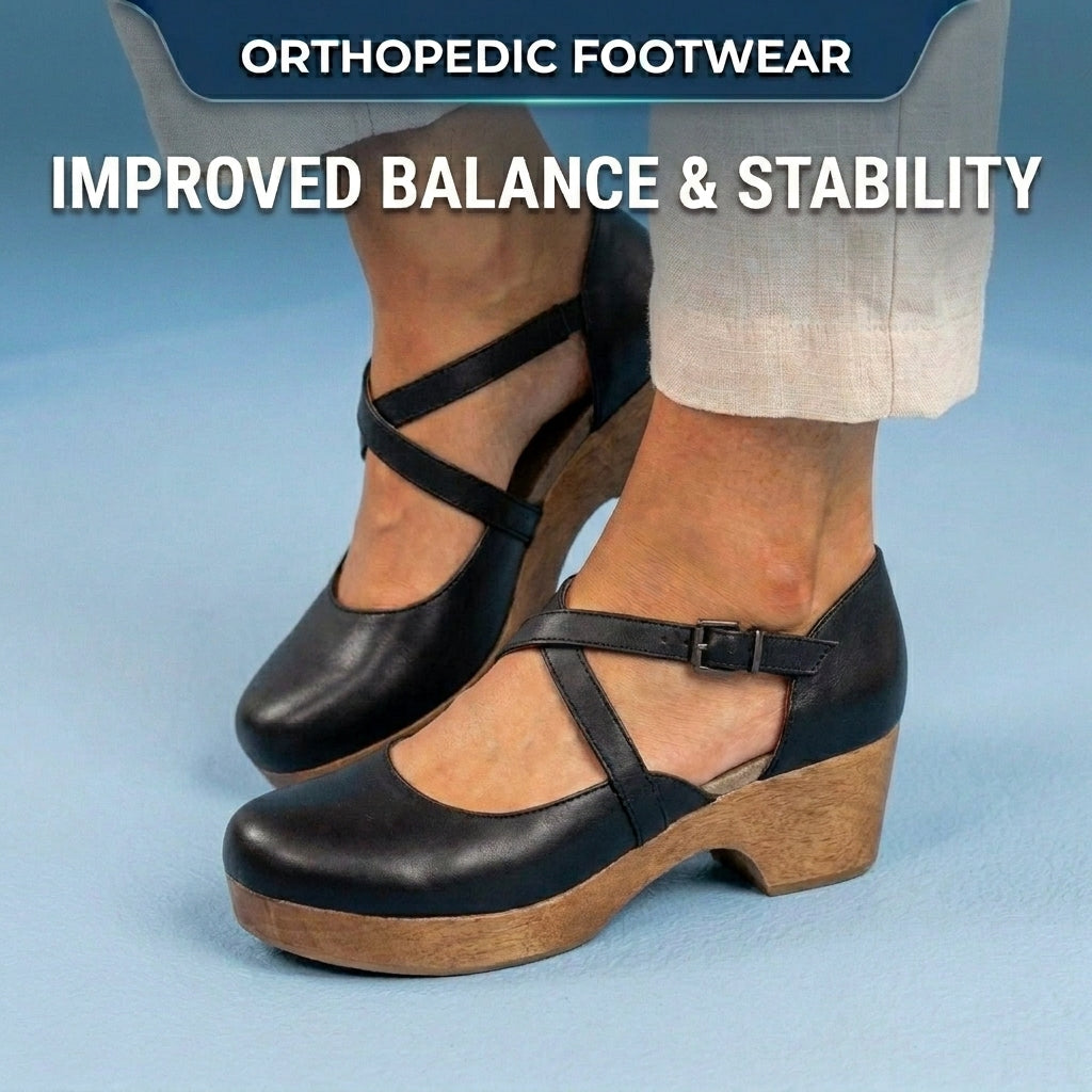 Orthopedic Leather Platform Heels - Crisscross Ankle Strap