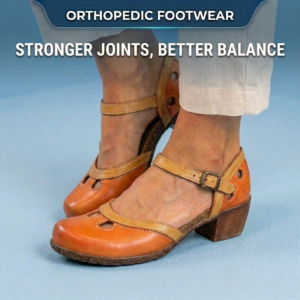 Orthopedic Leather Color-Block Mary Janes - Cutout Pattern & Dual-Buckle