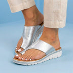 Orthopedic Leather Toe-Loop Slide Sandals - Woven Texture Pattern