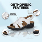 Orthopedic Leather Wave Cutout Sandals - Curved Contour Design