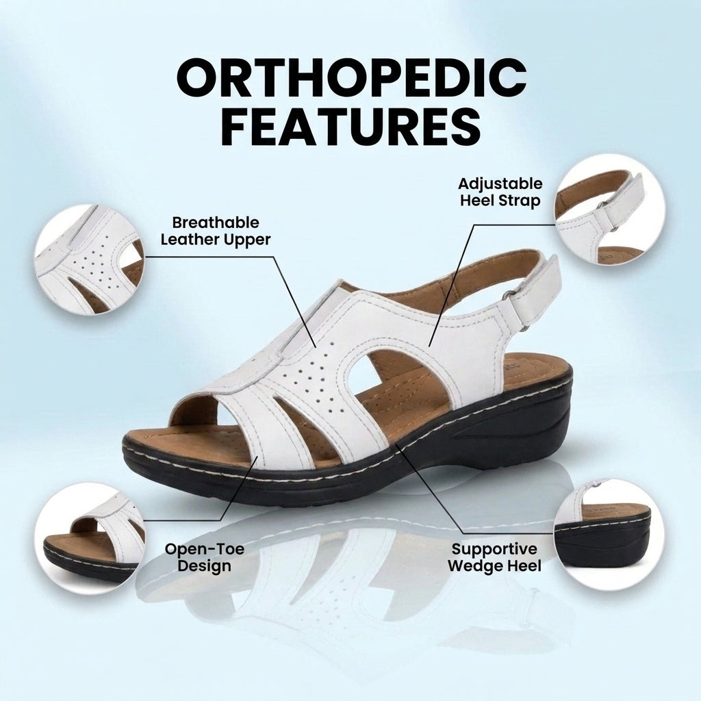 Orthopedic Leather Wave Cutout Sandals - Curved Contour Design