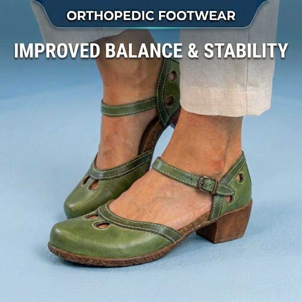 Orthopedic Leather Color-Block Mary Janes - Cutout Pattern & Dual-Buckle
