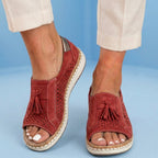 Orthopedic Leather Slip-On Sneakers - Tassel & Perforated Detail