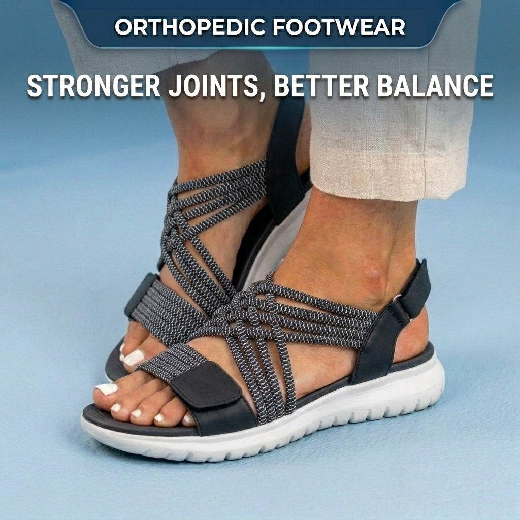 Orthopedic Mixed-Material Sandals - Crossover Straps & Dual-Tone Design