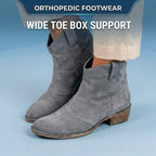 Orthopedic Suede Western Ankle Boots - Low Block Heel Pull-On