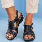 Orthopedic Leather Wave Cutout Sandals - Curved Contour Design