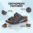Orthopedic Leather Platform Slide Sandals - Double Buckle Perforated Design