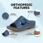 Orthopedic Leather Crossover Slide Sandals - Contrast Stitching Detail