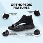 Orthopedic Platform Sport Sandals - Metallic Ankle Wrap & Chunky Sole