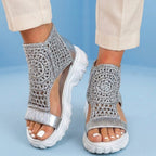 Orthopedic Platform Sport Sandals - Metallic Ankle Wrap & Chunky Sole