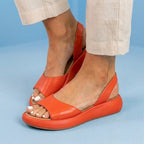 Orthopedic Leather Platform Sandals - Slingback Peep-Toe