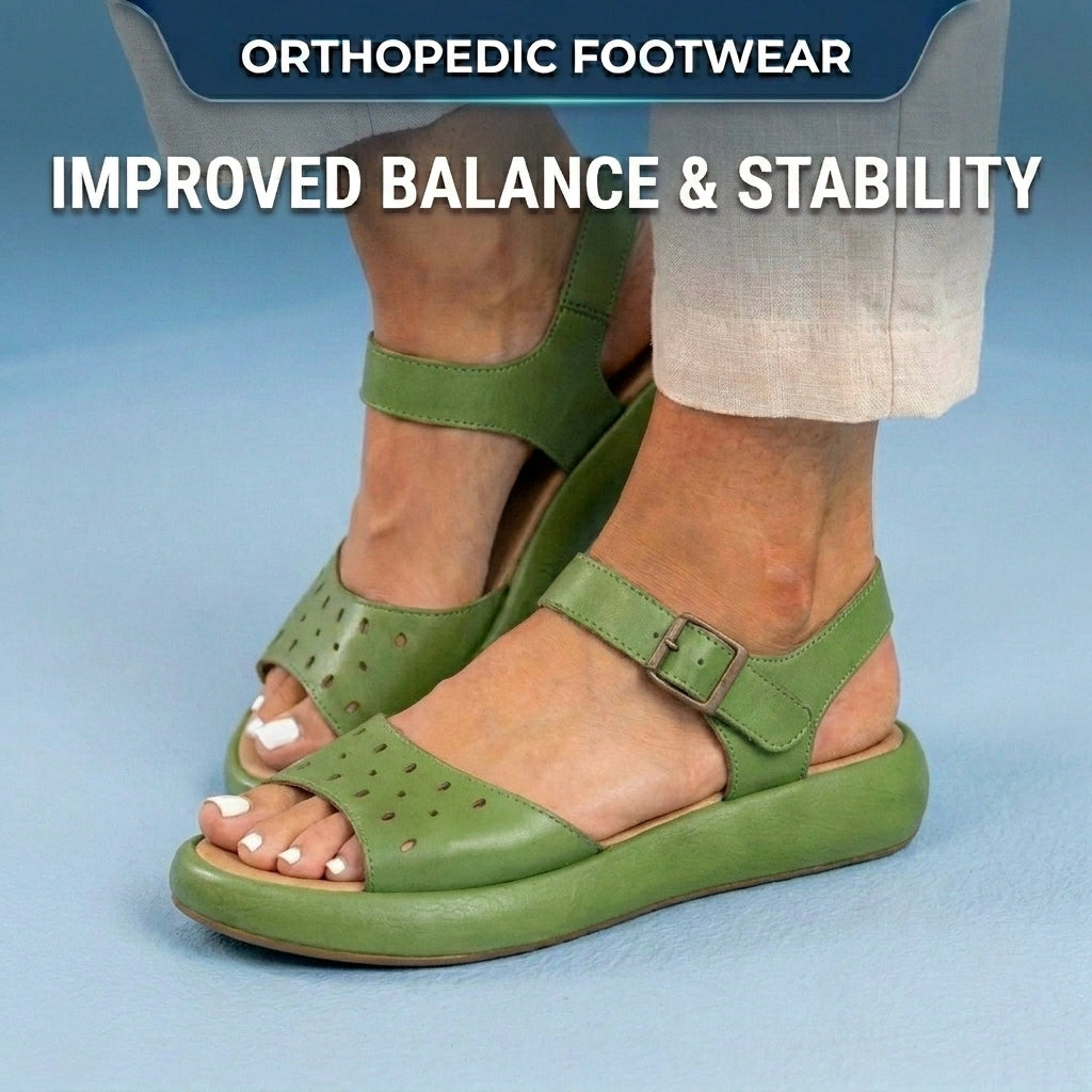 Orthopedic Leather Perforated Sandals – Adjustable Ankle Strap
