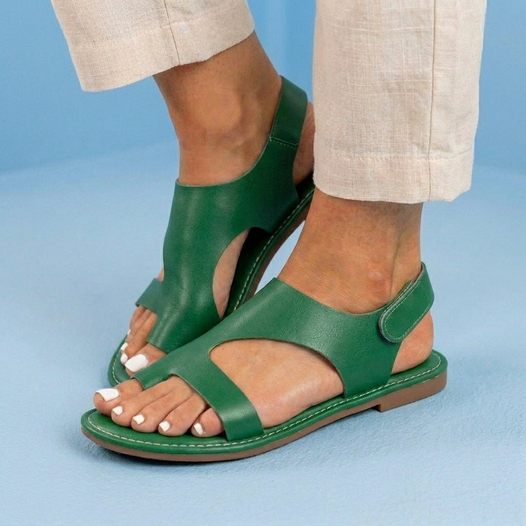 Orthopedic Leather Cutout Slide Sandals - Asymmetric Open Toe Design