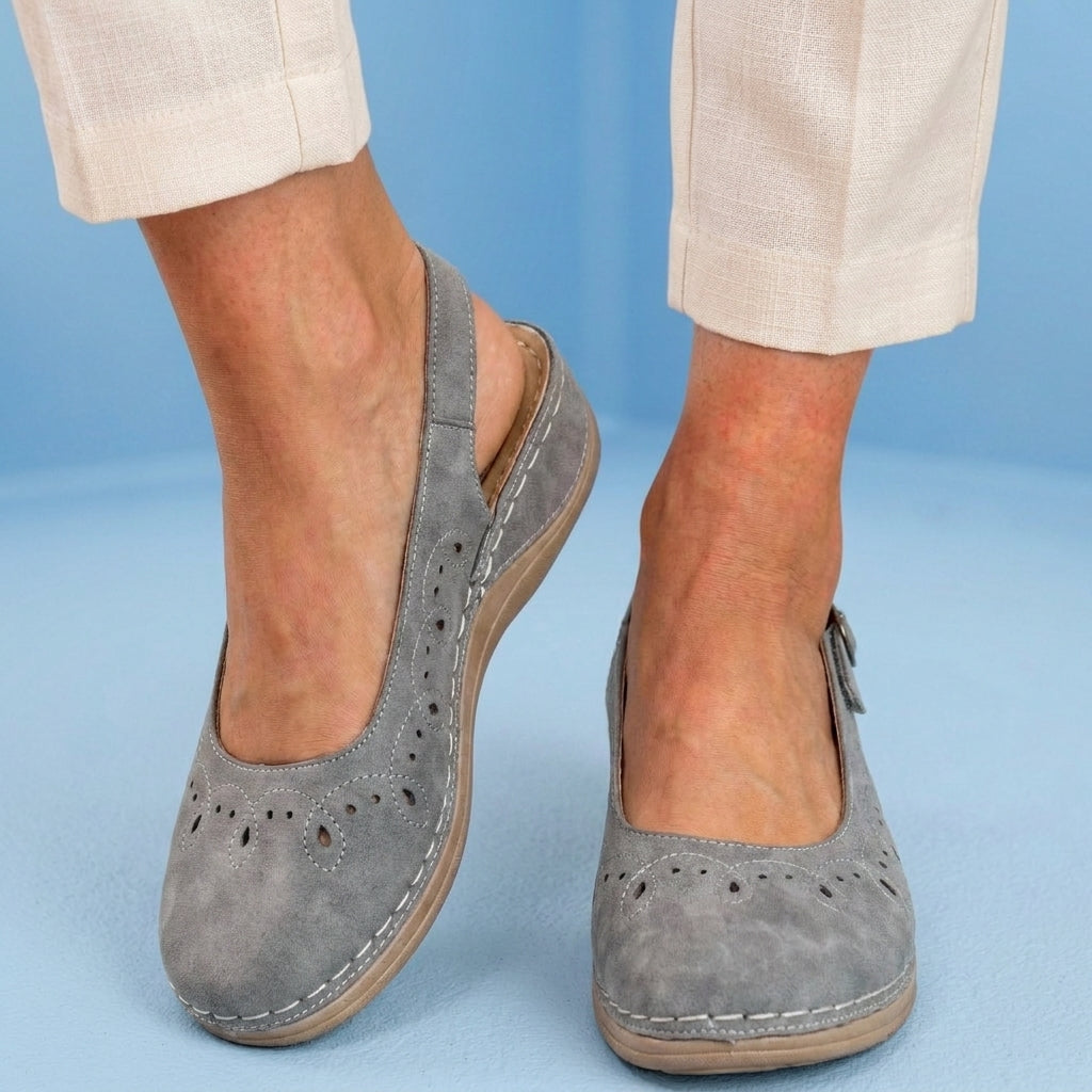 Orthopedic Suede Perforated Slip-On Flats - Scalloped Wave Detail