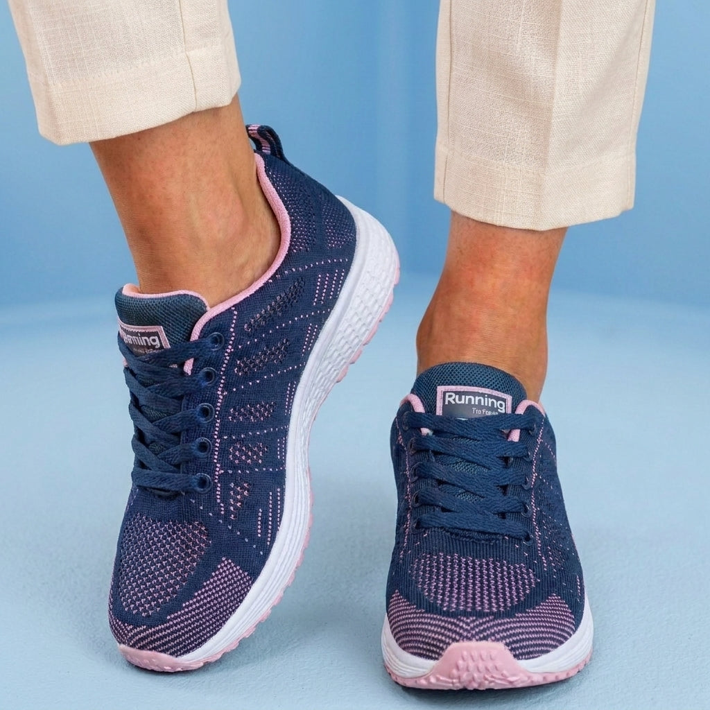 Orthopedic Mesh Running Sneakers - Breathable Knit Pattern & Contrast Trim