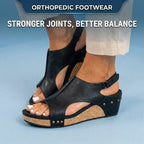 Orthopedic Leather Studded Platform Wedges - Cork & Cutout Design