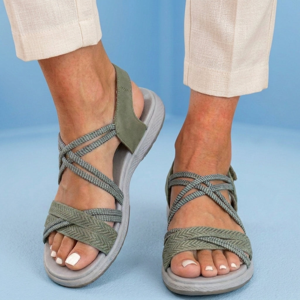 Orthopedic Woven Sandals - Braided Strappy Design & Textured Multi-Band Support