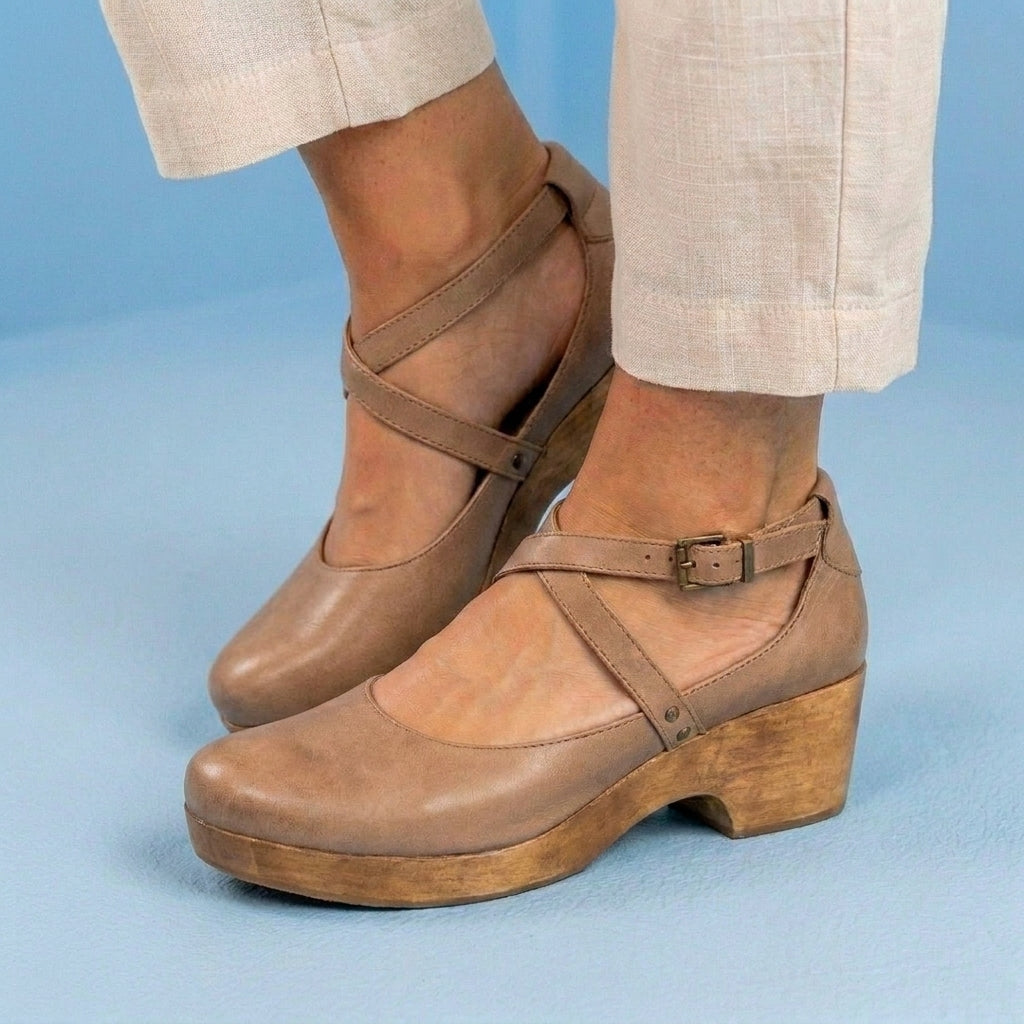 Orthopedic Leather Platform Heels - Crisscross Ankle Strap