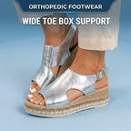 Orthopedic Metallic Croc Platform Sandals - Espadrille Wedge & Studded Trim