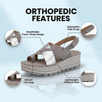 Orthopedic Platform Wedge Sandals - Metallic & Suede