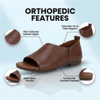 Orthopedic Leather Peep-Toe Wedge Slides - Wide Strap Design