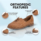 Orthopedic Leather Woven Slip-On Flats - Basketweave Cutout Detail