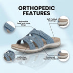Orthopedic Suede Slide Sandals - Perforated Cutout & Velcro Closure