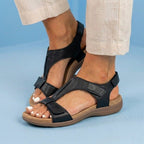 Orthopedic Leather Ankle-Strap Sandals - Contoured T-Bar Cork Footbed