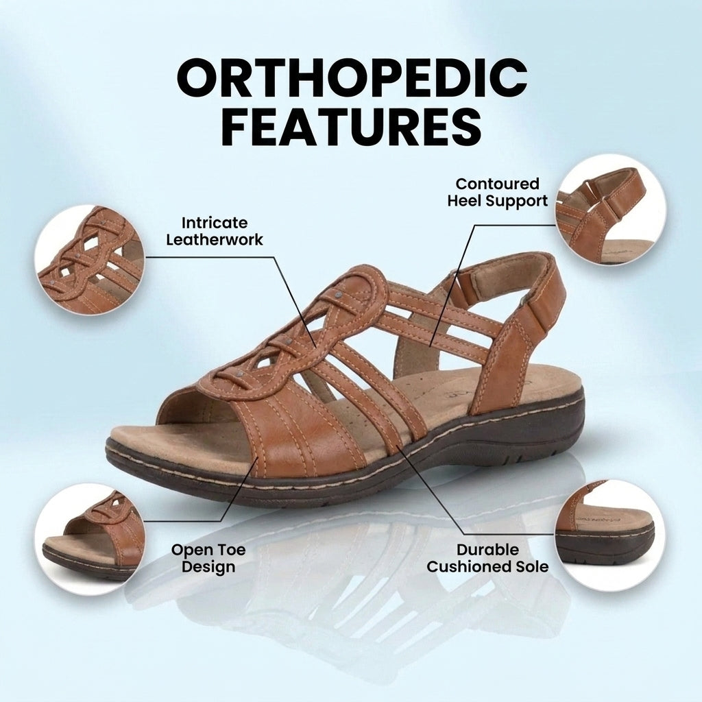 Orthopedic Leather Gladiator Slide Sandals - Celtic Knot & Studded Design
