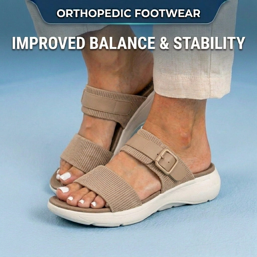 Orthopedic Canvas Sandals - Double Strap Buckle Design & Contoured Footbed