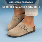 Orthopedic Suede Cork Footbed Clogs - Single Buckle Detail