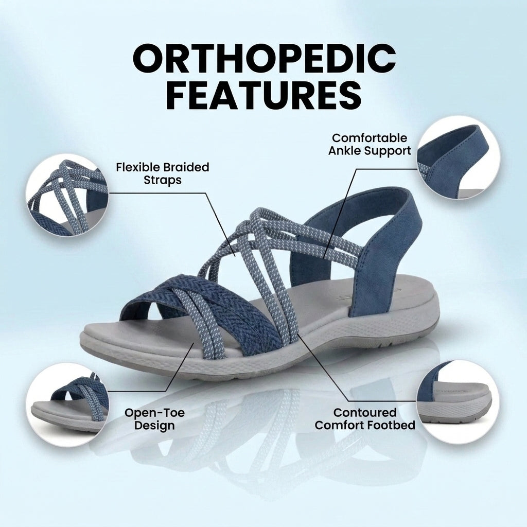 Orthopedic Woven Sandals - Braided Strappy Design & Textured Multi-Band Support