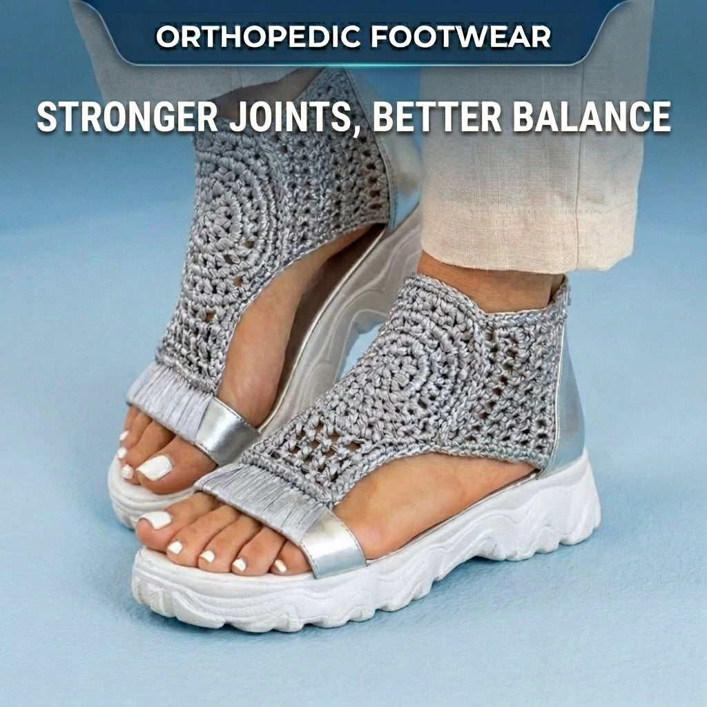 Orthopedic Platform Sport Sandals - Metallic Ankle Wrap & Chunky Sole
