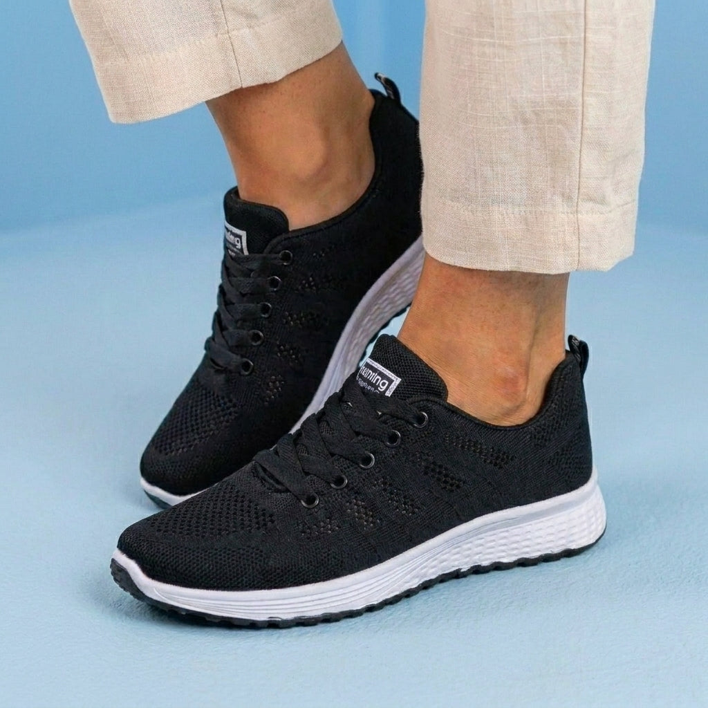 Orthopedic Mesh Running Sneakers - Breathable Knit Pattern & Contrast Trim