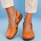 Orthopedic Leather Peep-Toe Flats - Side Cutout Detail