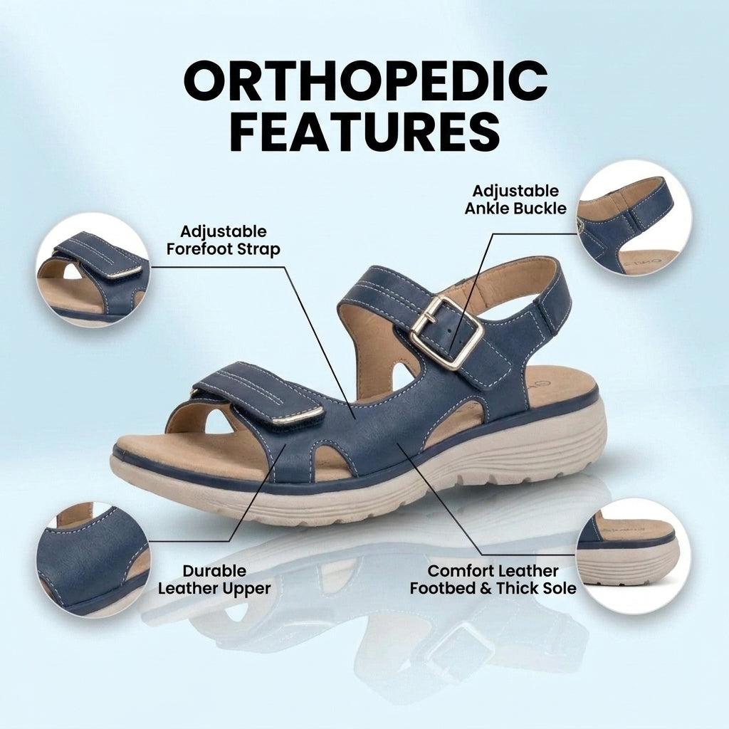 Orthopedic Leather Sport Sandals - Double Buckle Adjustable Straps