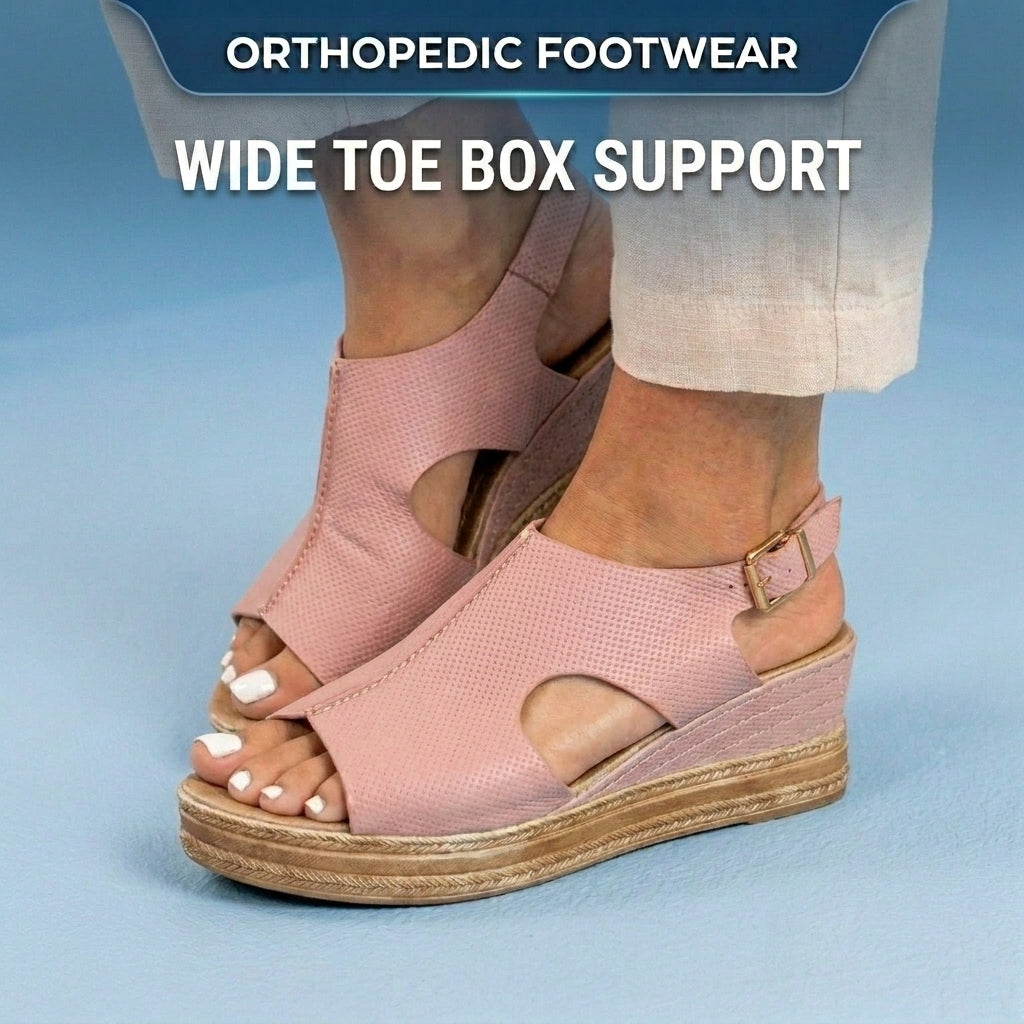 Orthopedic Platform Wedge Sandals - Espadrille Trim & Buckle Strap
