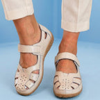 Orthopedic Leather Mary Jane Sandals - Perforated Design & Grip Sole