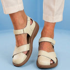 Orthopedic Leather Cross-Strap Comfort Sandals – Cushioned Open Toe