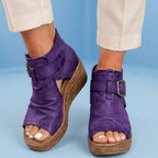 Orthopedic Leather Platform Sandals - Double Buckle Ankle Strap