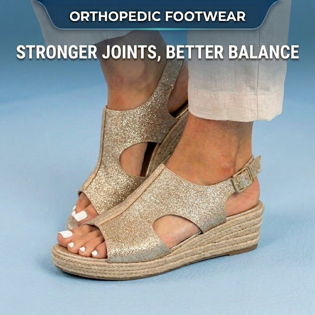 Orthopedic Platform Wedge Sandals - Espadrille Trim & Buckle Strap