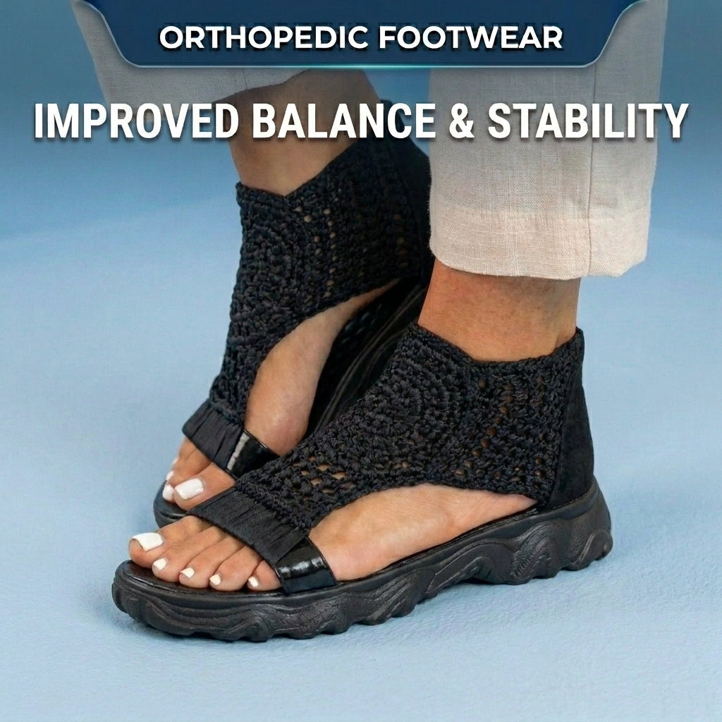 Orthopedic Platform Sport Sandals - Metallic Ankle Wrap & Chunky Sole