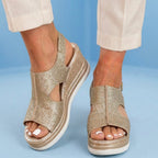 Orthopedic Platform Wedge Sandals - Espadrille Trim & Buckle Strap