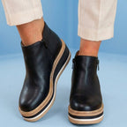 Orthopedic Leather Platform Ankle Boots - Side Zip Wedge