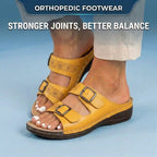 Orthopedic Leather Platform Slide Sandals - Double Buckle Perforated Design