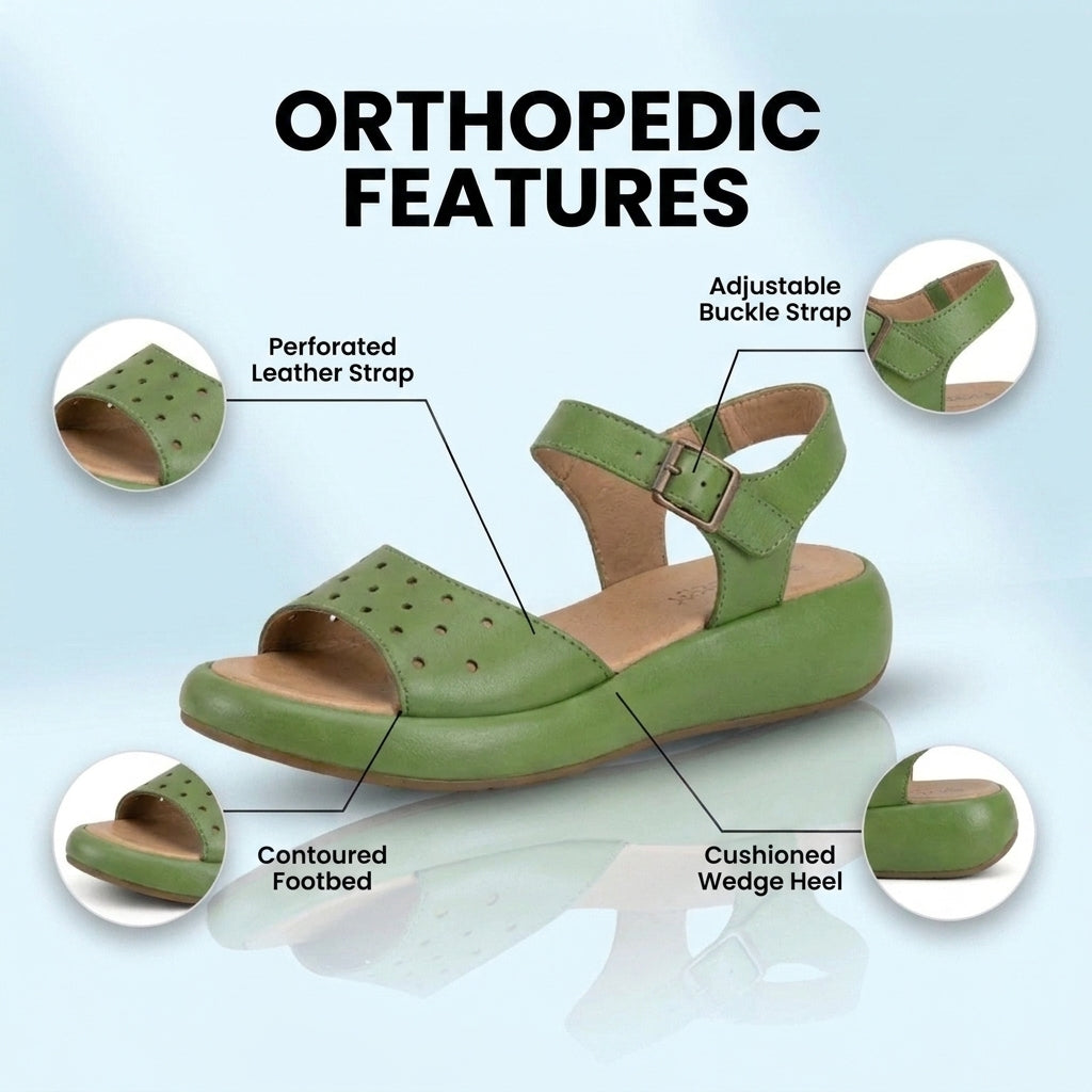 Orthopedic Leather Perforated Sandals – Adjustable Ankle Strap