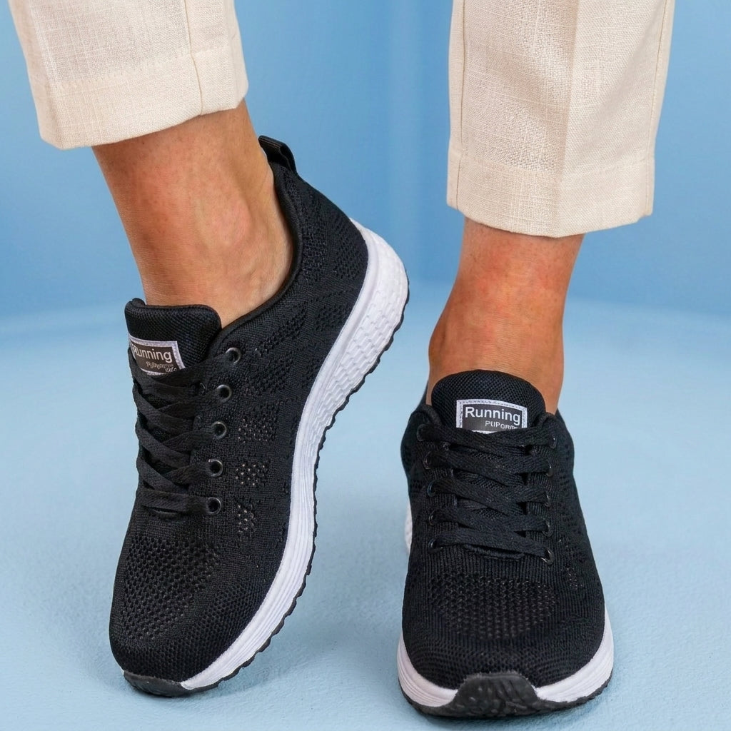 Orthopedic Mesh Running Sneakers - Breathable Knit Pattern & Contrast Trim